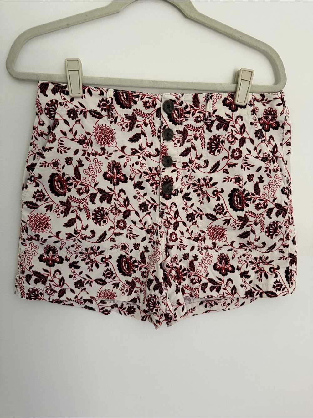 LOFT White High-Waist Floral Button-Front Shorts